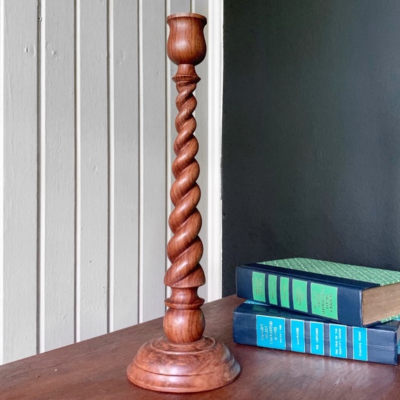 Vintage Other - VTG Large Wooden Twist Candle Stick Holder